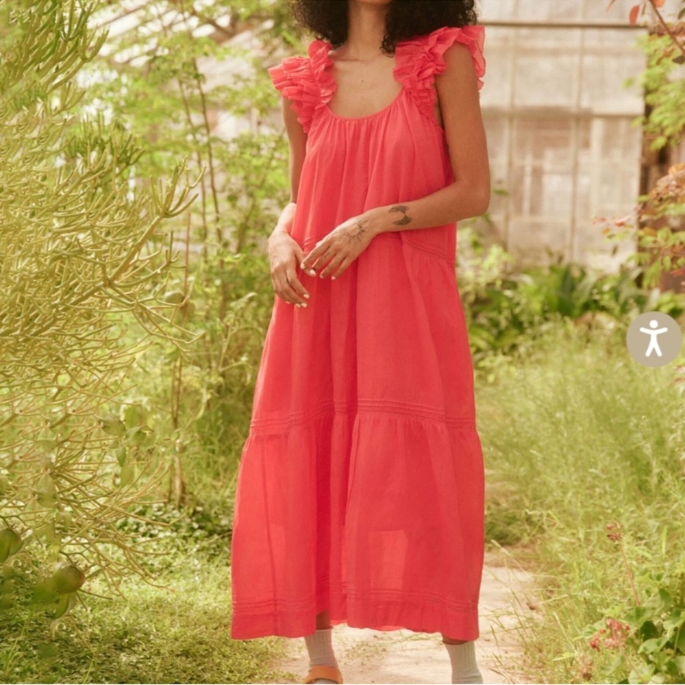 THE GREAT. Bright Pink Midi Dress